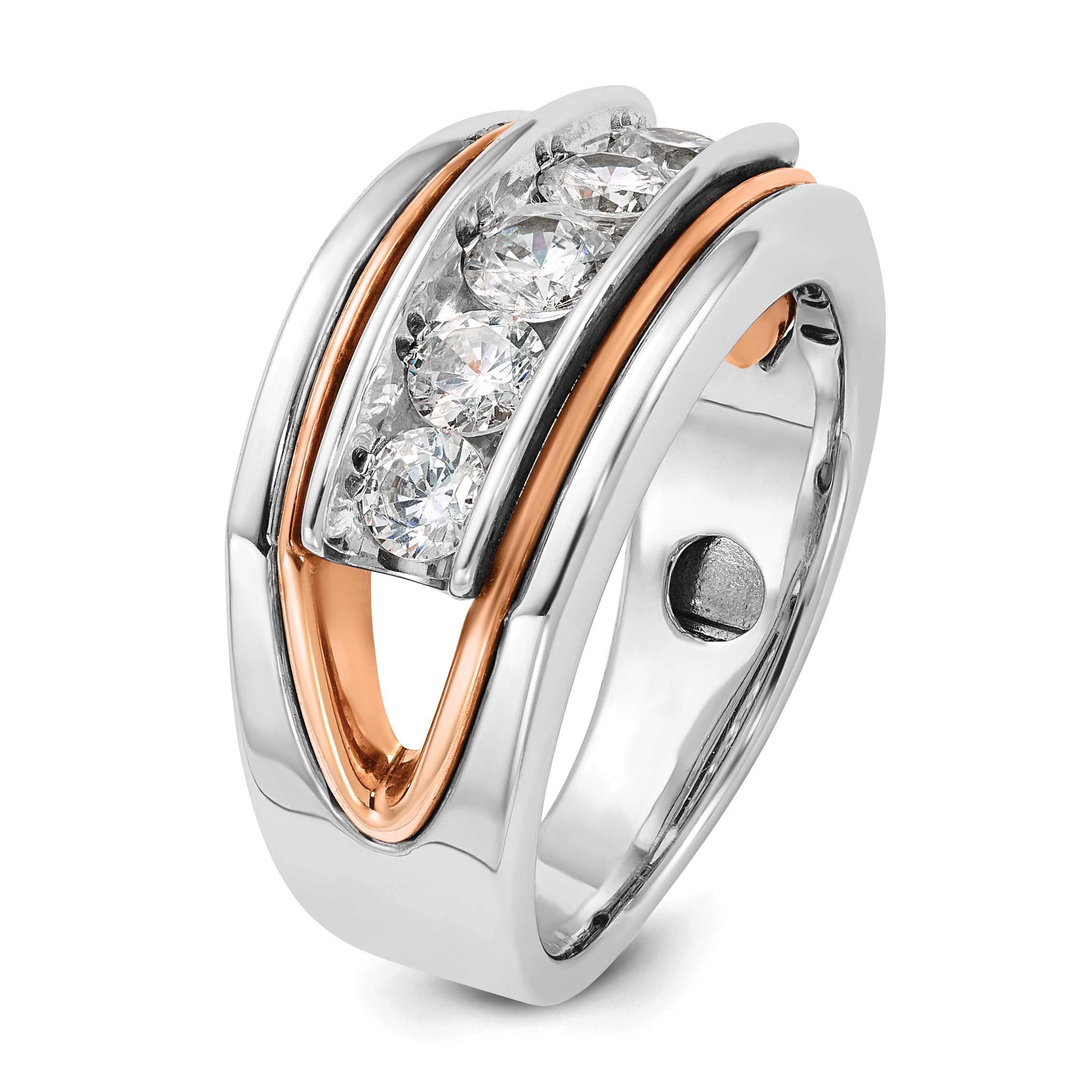 14K Weiß-/Roségold Herren-Ring zweifarbig aus Gold in Weiß-/Roségold mit 1K Diamant, komplett besetzt