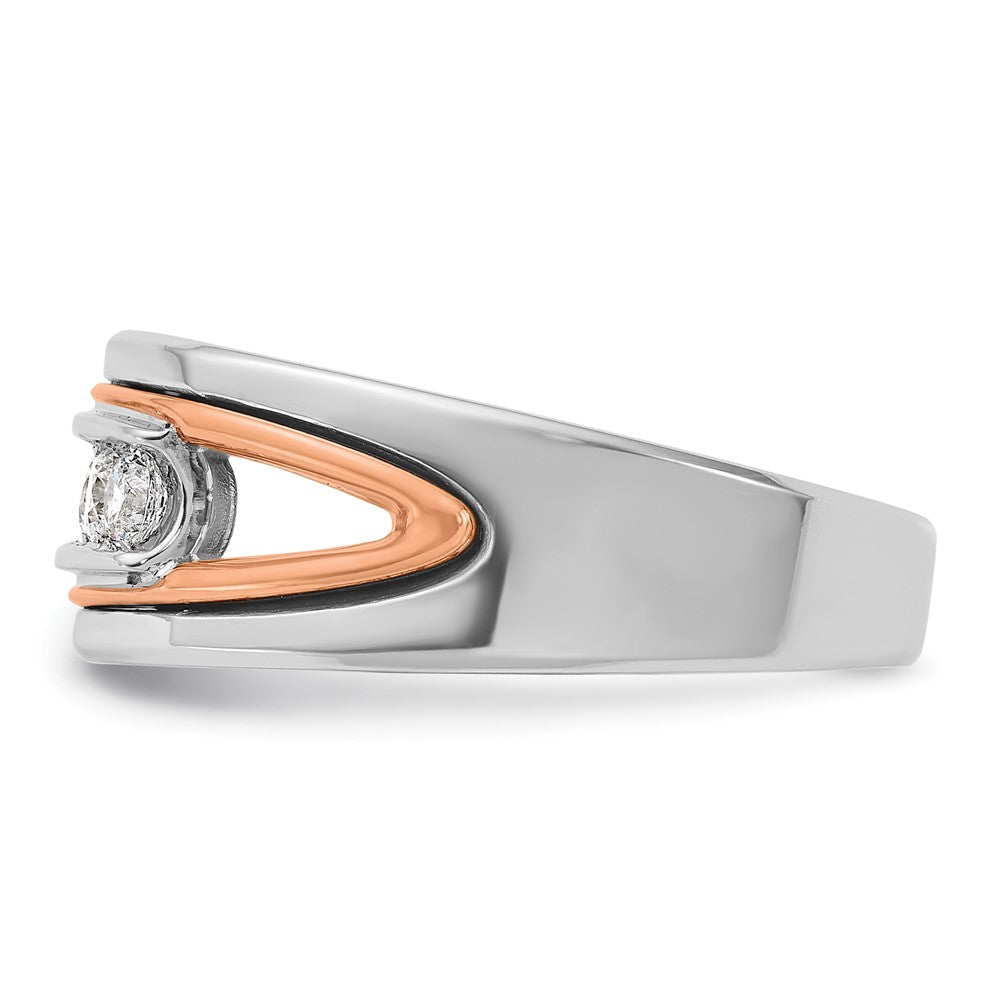 14K Weiß-/Roségold Bicolor Herrenring mit 0,5 ct. Diamant, komplett gefasst