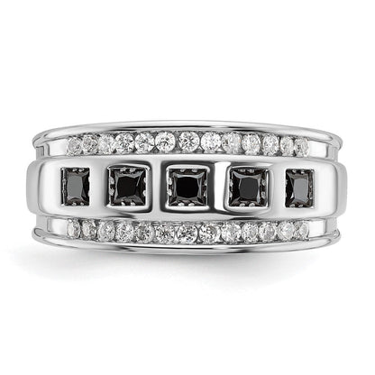 14K Weißgold Herren-Ring mit 1,5K schwarzen und weißen Diamanten, komplett