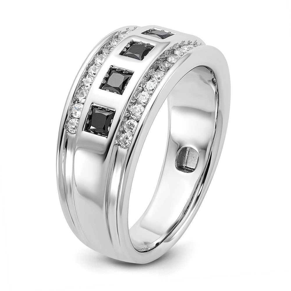 14K Weißgold Herren-Ring mit 1,5K schwarzen und weißen Diamanten, komplett