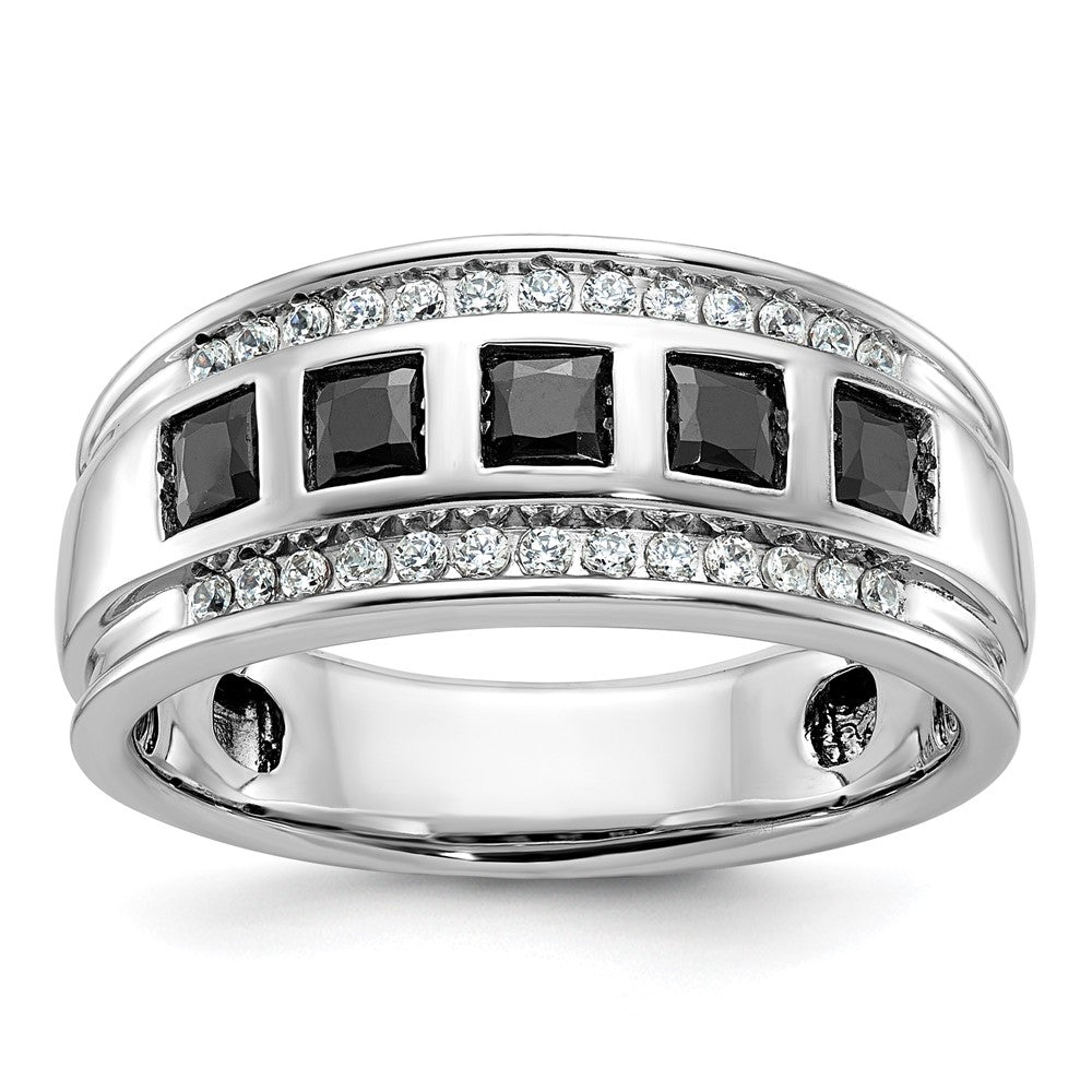 14K Weißgold Herren-Ring mit 1,5K schwarzen und weißen Diamanten, komplett