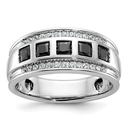 14K Weißgold Herren-Ring mit 1,5K schwarzen und weißen Diamanten, komplett