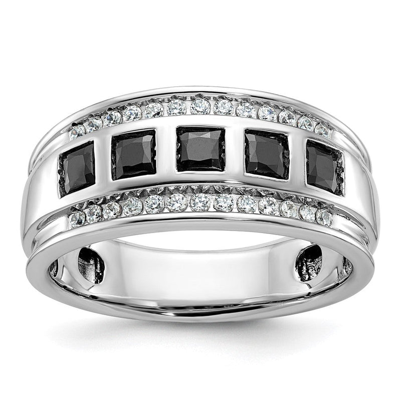 14K Weißgold Herren-Ring mit 1,5K schwarzen und weißen Diamanten, komplett