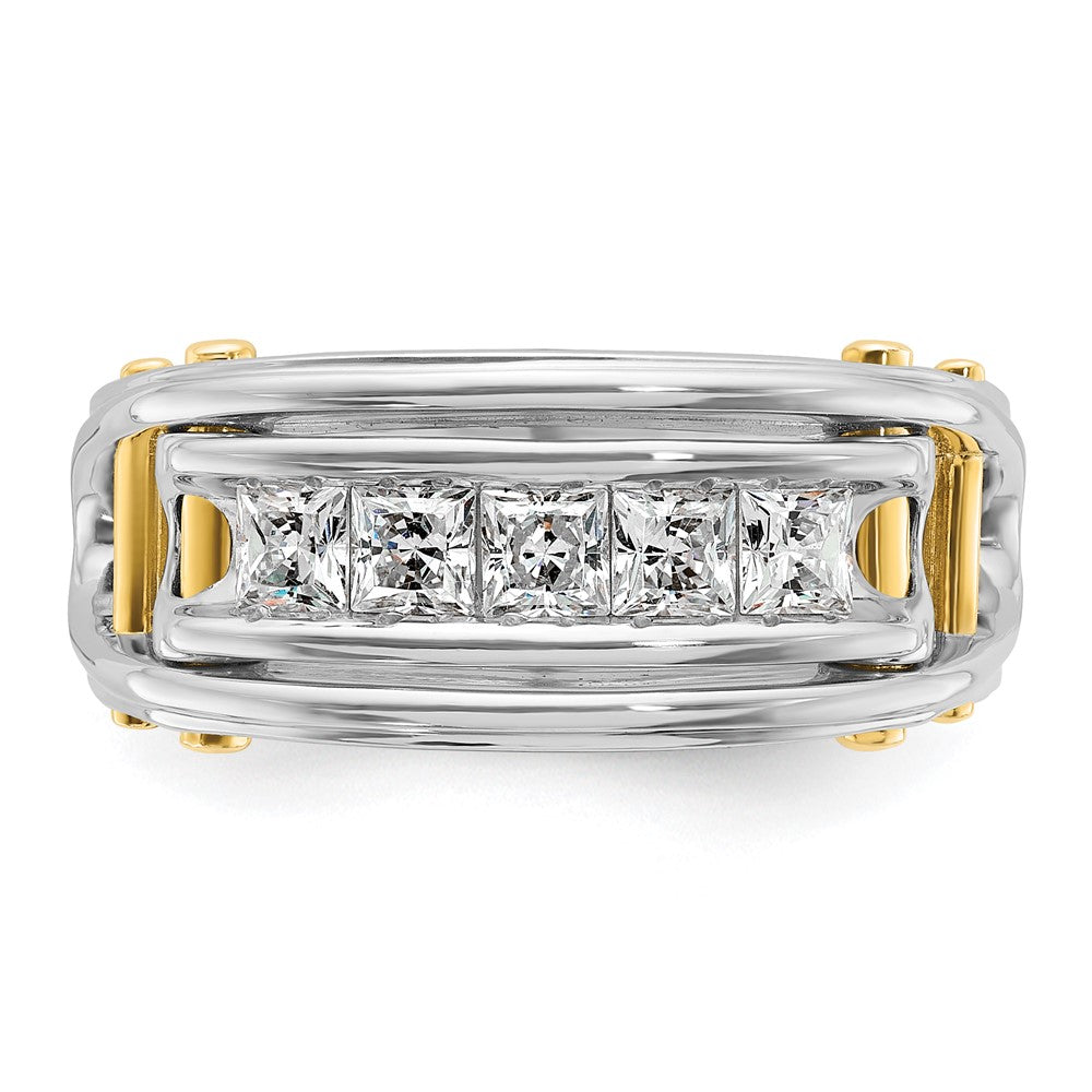 14K Bicolor Herrenring mit 1 ct. im Labor gezüchteten Diamanten VS/SI+ G+, Fünf-Stein, poliert und mit Ausschnitten