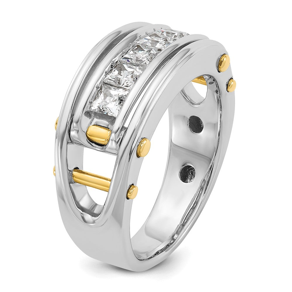14K Bicolor Herrenring mit 1 ct. im Labor gezüchteten Diamanten VS/SI+ G+, Fünf-Stein, poliert und mit Ausschnitten