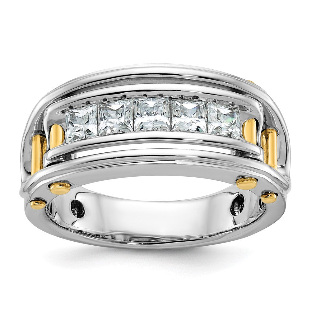 14K Bicolor Herrenring mit 1 ct. im Labor gezüchteten Diamanten VS/SI+ G+, Fünf-Stein, poliert und mit Ausschnitten