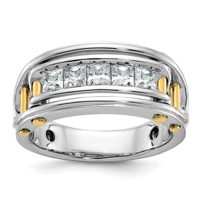 14K Bicolor Herrenring mit 1 ct. im Labor gezüchteten Diamanten VS/SI+ G+, Fünf-Stein, poliert und mit Ausschnitten