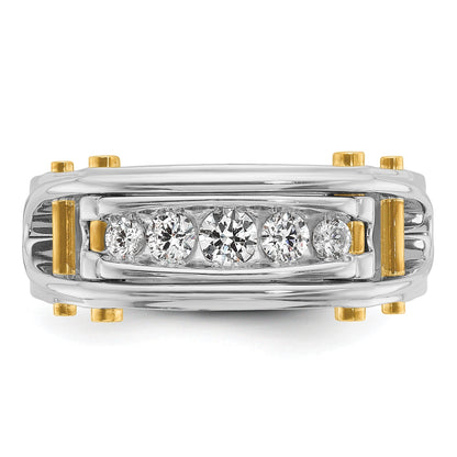 14K Bicolor 0,5 ct. Laborgezüchteter Diamant VS/SI+ G+ Fünf-Steine Komplett Poliert und Ausgeschnitten Herrenring