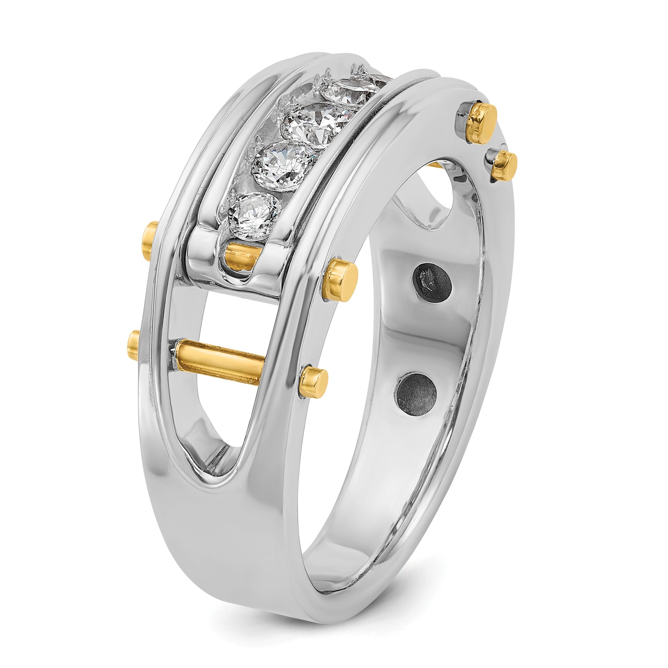 14K Bicolor 0,5 ct. Laborgezüchteter Diamant VS/SI+ G+ Fünf-Steine Komplett Poliert und Ausgeschnitten Herrenring