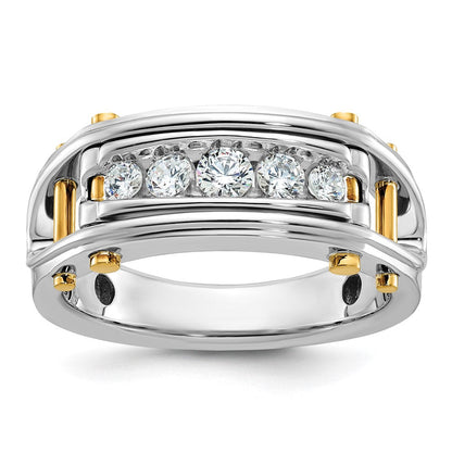 14K Bicolor 0,5 ct. Laborgezüchteter Diamant VS/SI+ G+ Fünf-Steine Komplett Poliert und Ausgeschnitten Herrenring