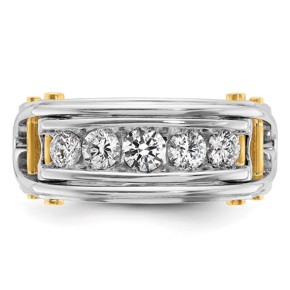 14K Bicolor Fünf-Steine-Herrenring mit 1 ct. Laborgezüchteten Diamanten, VS/SI+ G+, poliert und mit Ausschnitten