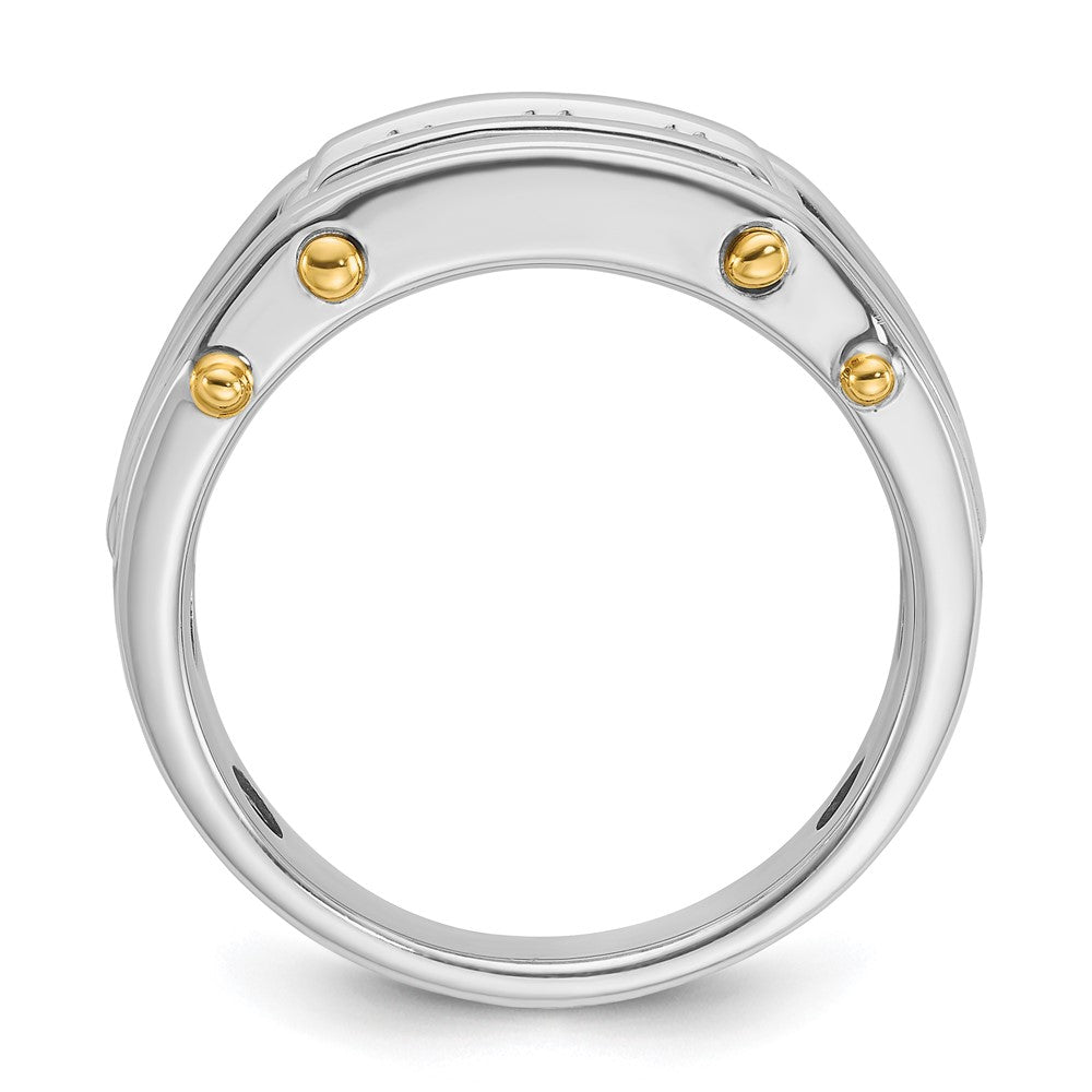 14K Bicolor Herrenring mit 0,5 ct. Laborgezüchteten Diamanten VS/SI+ G+, Drei-Stein, poliert und mit Ausschnitten