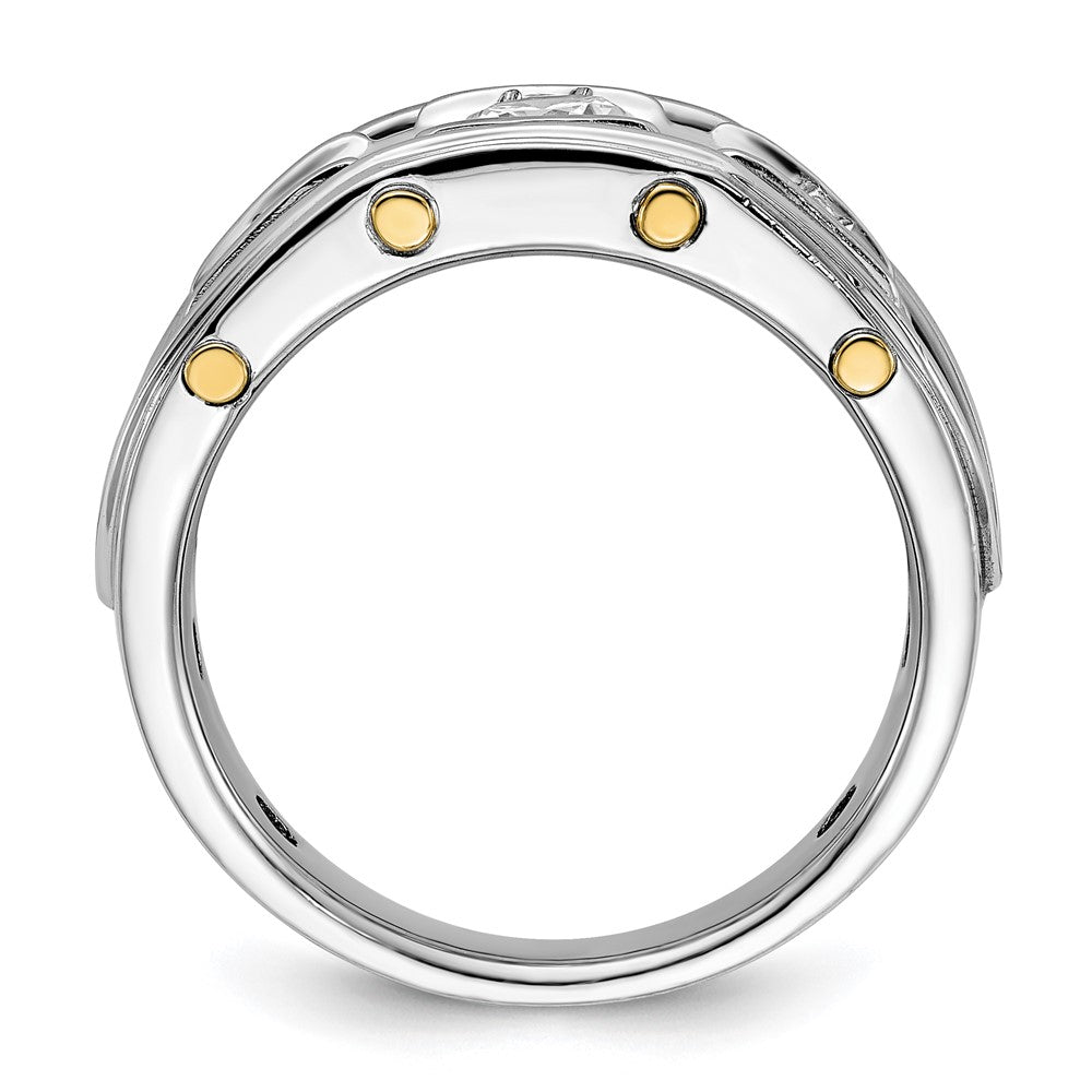 14K Bicolor-Gold Herren-Ring mit 1K Diamant, komplett besetzt