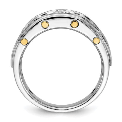 14K Bicolor-Gold Herren-Ring mit 1K Diamant, komplett besetzt