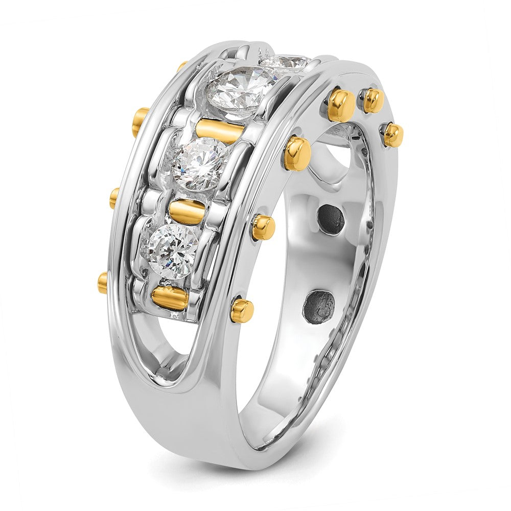 14K Bicolor Ring mit 1 ct. im Labor gezüchteten Diamanten VS/SI+ G+, Five-Stone, poliert und mit Cut-Out, für Herren