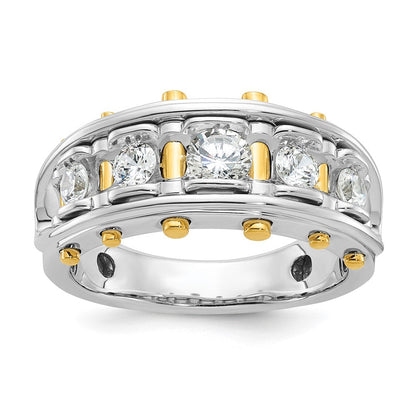 14K Bicolor Ring mit 1 ct. im Labor gezüchteten Diamanten VS/SI+ G+, Five-Stone, poliert und mit Cut-Out, für Herren