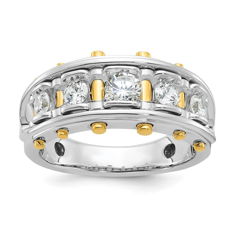 14K Bicolor Ring mit 1 ct. im Labor gezüchteten Diamanten VS/SI+ G+, Five-Stone, poliert und mit Cut-Out, für Herren