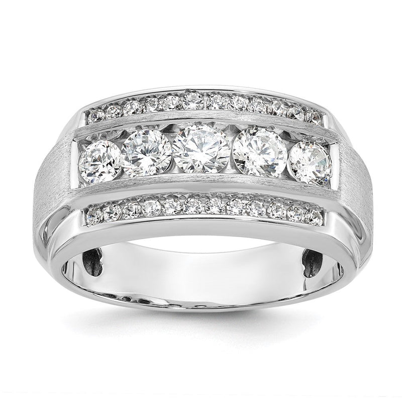 10K Weißgold 1,875 ct. Laborgezüchteter Diamant VS/SI+ G+ Poliert und Satiniert Dreireihiger Herrenring