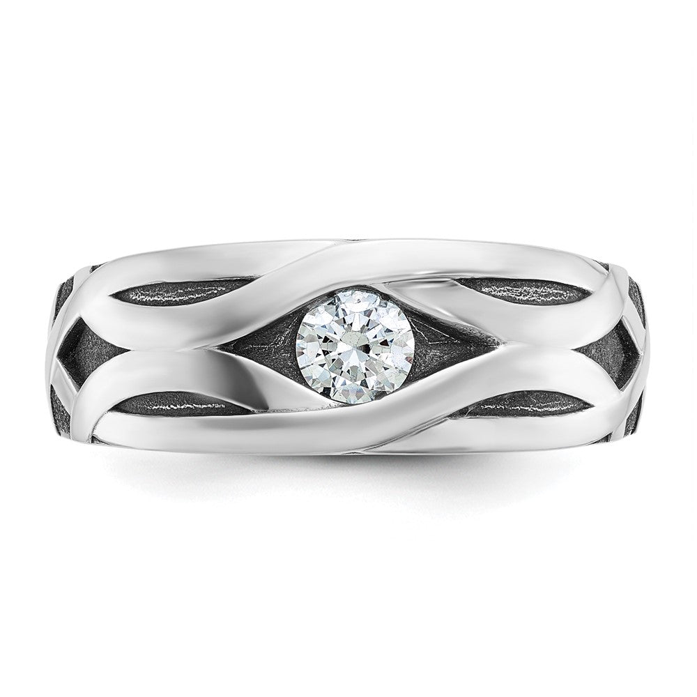 14K Weißgold mit Schwarzrhodium Herren-Ring mit Satinfinish und 0,375 ct. Diamant, komplett besetzt