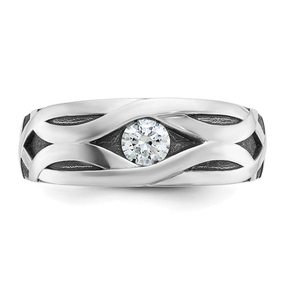 14K Weißgold mit Schwarzrhodium Herren-Ring mit Satinfinish und 0,375 ct. Diamant, komplett besetzt