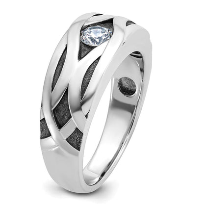 14K Weißgold mit Schwarzrhodium Herren-Ring mit Satinfinish und 0,375 ct. Diamant, komplett besetzt