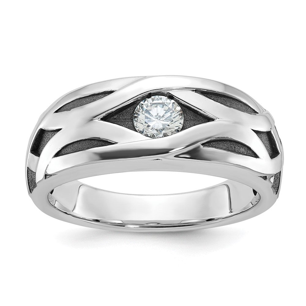 14K Weißgold mit Schwarzrhodium Herren-Ring mit Satinfinish und 0,375 ct. Diamant, komplett besetzt