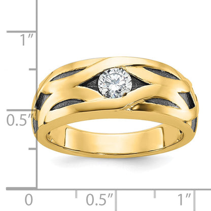 14K Gelbgold mit Schwarzrhodinierung Herren Siegelring mit Satinfinish und 0,3K Diamanten, komplett besetzt