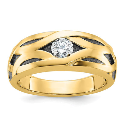 14K Gelbgold mit Schwarzrhodinierung Herren Siegelring mit Satinfinish und 0,3K Diamanten, komplett besetzt