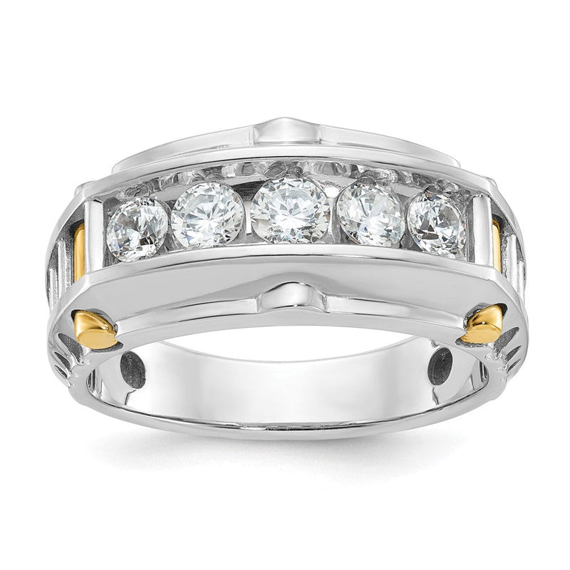 14K Bicolor Gold Herren-Ring mit 1K Diamant, komplett besetzt