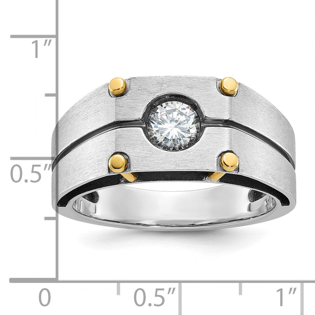 10K Bicolor Ibgoodman Herren Poliert und Satiniert Diamant Komplett Ring