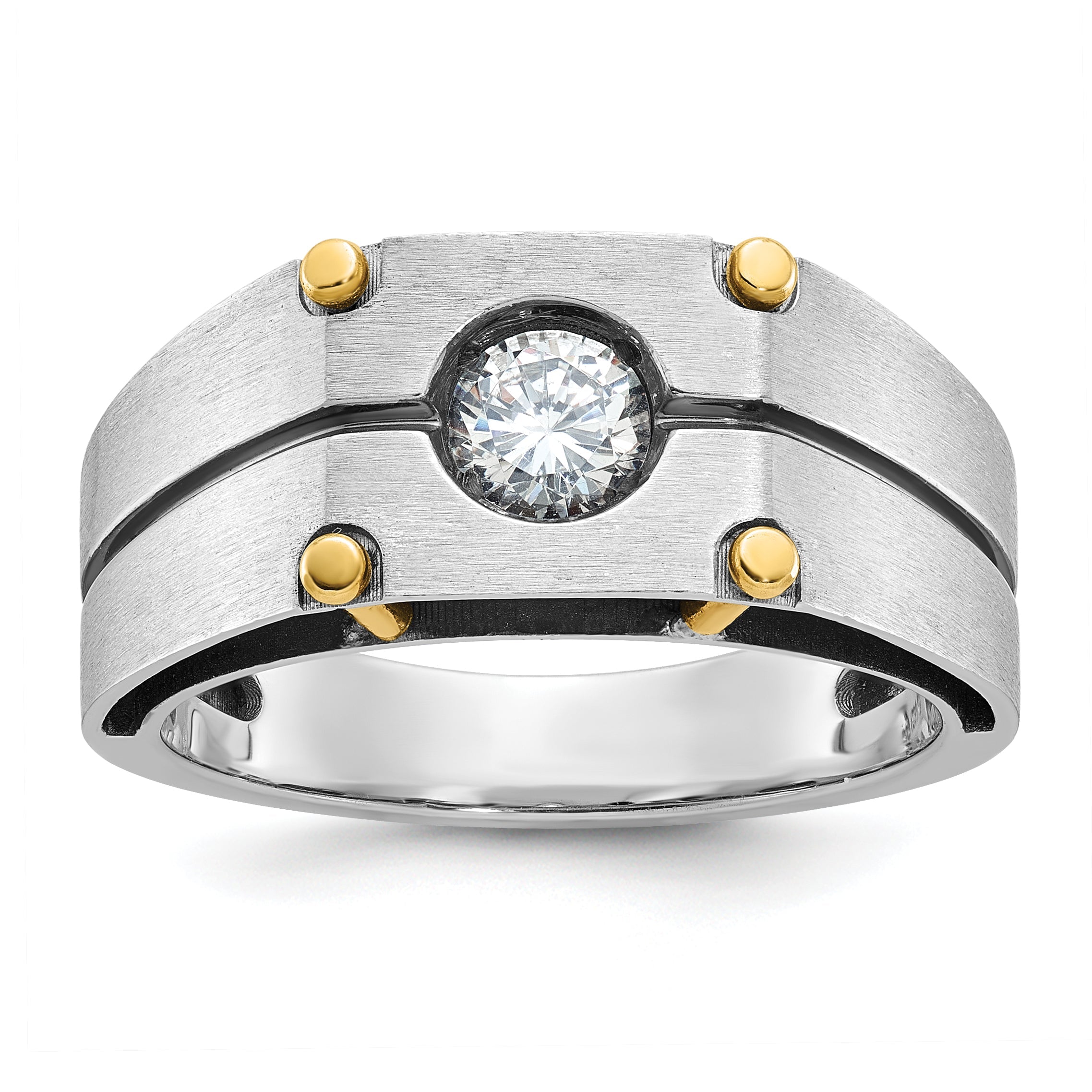 10K Bicolor Ibgoodman Herren Poliert und Satiniert Diamant Komplett Ring
