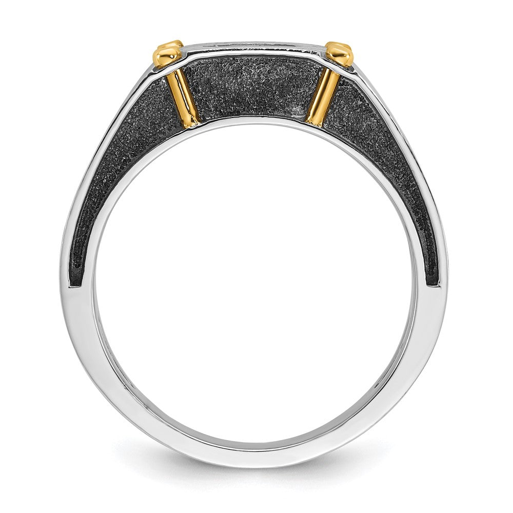 14K Bicolor Herren-Ring, poliert und satiniert, mit 0,5K Diamanten komplett besetzt