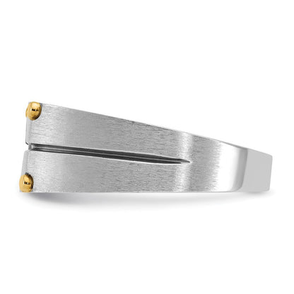 14K Bicolor Herren-Ring, poliert und satiniert, mit 0,5K Diamanten komplett besetzt
