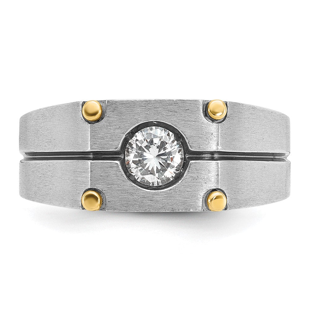 14K Bicolor Herren-Ring, poliert und satiniert, mit 0,5K Diamanten komplett besetzt