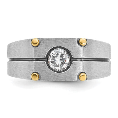 14K Bicolor Herren-Ring, poliert und satiniert, mit 0,5K Diamanten komplett besetzt