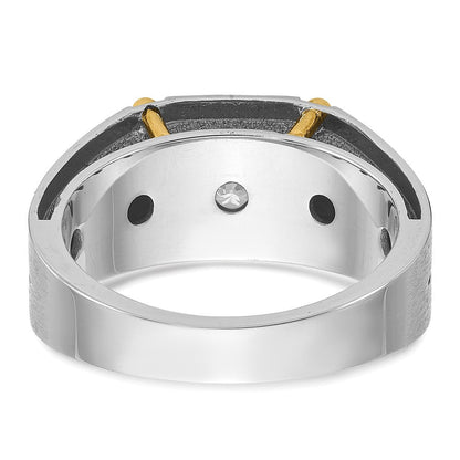 14K Bicolor Herren-Ring, poliert und satiniert, mit 0,5K Diamanten komplett besetzt
