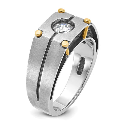 14K Bicolor Herren-Ring, poliert und satiniert, mit 0,5K Diamanten komplett besetzt