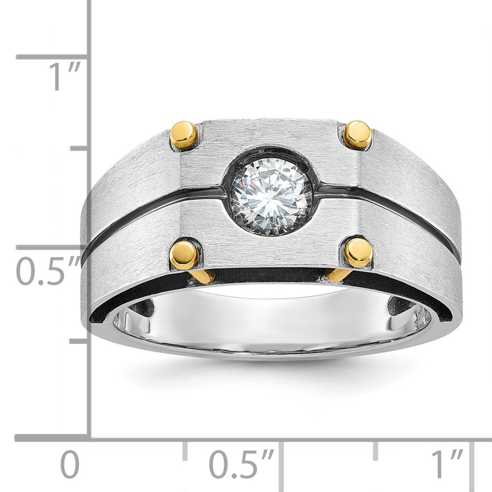 14K Bicolor Herren-Ring, poliert und satiniert, mit 0,5K Diamanten komplett besetzt