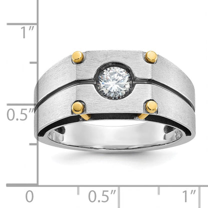 14K Bicolor Herren-Ring, poliert und satiniert, mit 0,5K Diamanten komplett besetzt