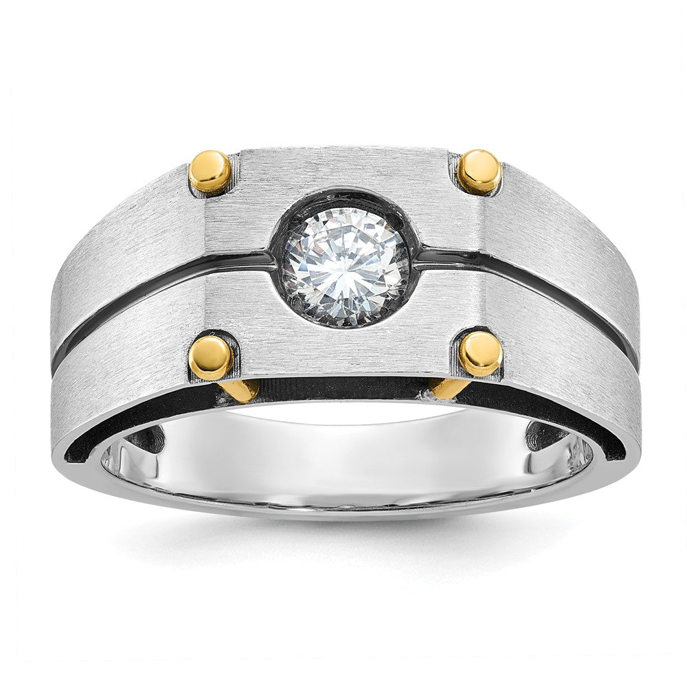 14K Bicolor-Herrenring mit Schwarzrhodium, 0,5 ct. laborgezüchtetem Diamant VS/SI+ G+, komplett poliert und satiniert