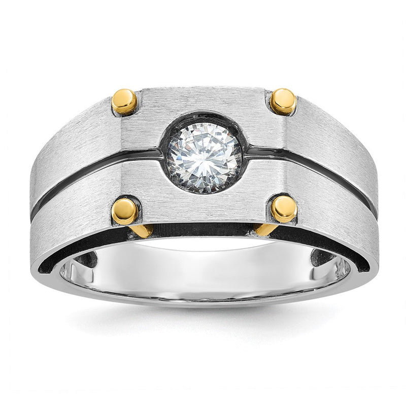 14K Bicolor-Herrenring mit Schwarzrhodium, 0,5 ct. laborgezüchtetem Diamant VS/SI+ G+, komplett poliert und satiniert
