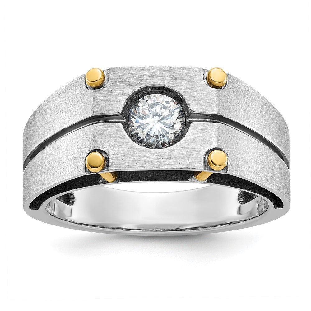 14K Bicolor Herren-Ring, poliert und satiniert, mit 0,5K Diamanten komplett besetzt