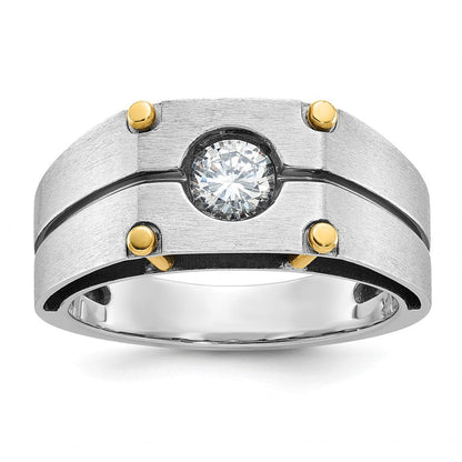 14K Bicolor Herren-Ring, poliert und satiniert, mit 0,5K Diamanten komplett besetzt