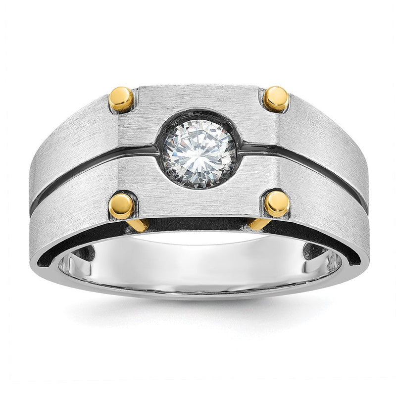 14K Bicolor Herren-Ring, poliert und satiniert, mit 0,5K Diamanten komplett besetzt