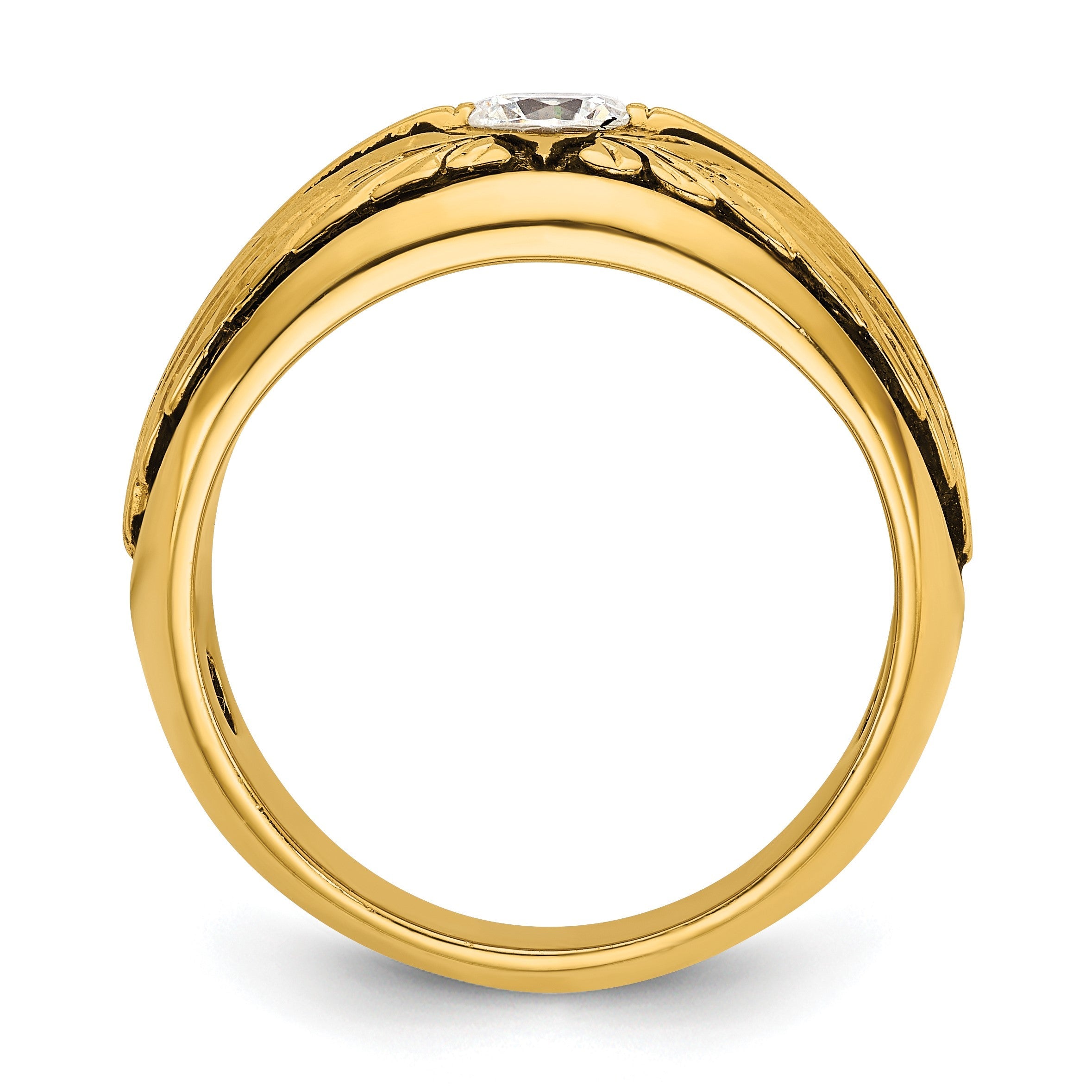 14K Gelbgold Ibgoodman mit Schwarz Rhodium Herren Poliert und Strukturiert Solitär 1/2 Karat Aa Qualität Diamant Ring