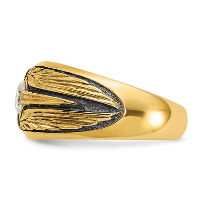 14K Gelbgold Ibgoodman mit Schwarz Rhodium Herren Poliert und Strukturiert Solitär 1/2 Karat Aa Qualität Diamant Ring