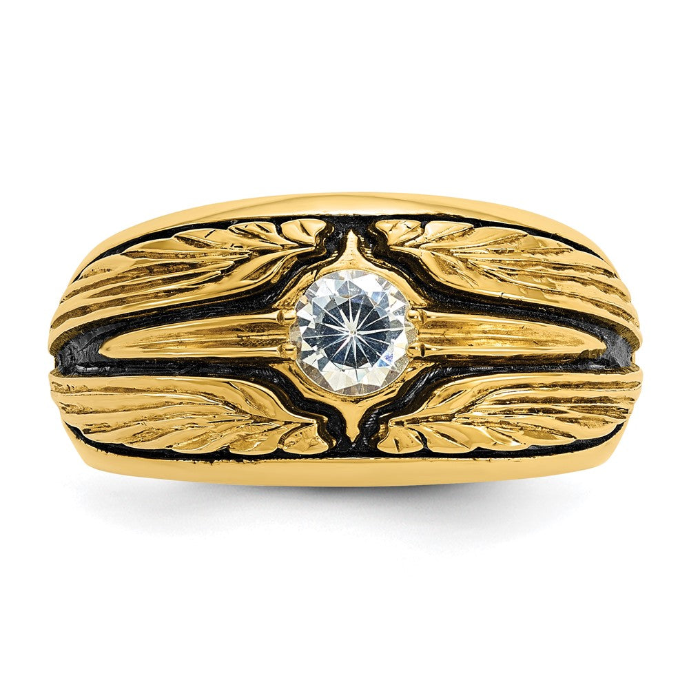 14K Gelbgold Ibgoodman mit Schwarz Rhodium Herren Poliert und Strukturiert Solitär 1/2 Karat Aa Qualität Diamant Ring