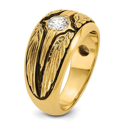 14K Gelbgold Ibgoodman mit Schwarz Rhodium Herren Poliert und Strukturiert Solitär 1/2 Karat Aa Qualität Diamant Ring