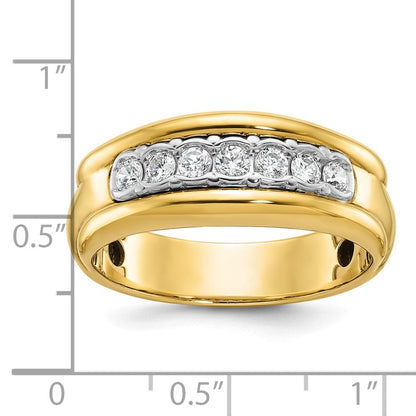 10K Bicolor Ibgoodman Herren Poliert und Gerillt Zargenfassung Set 7-stone 1/2 Karat A Qualität Diamant Ring