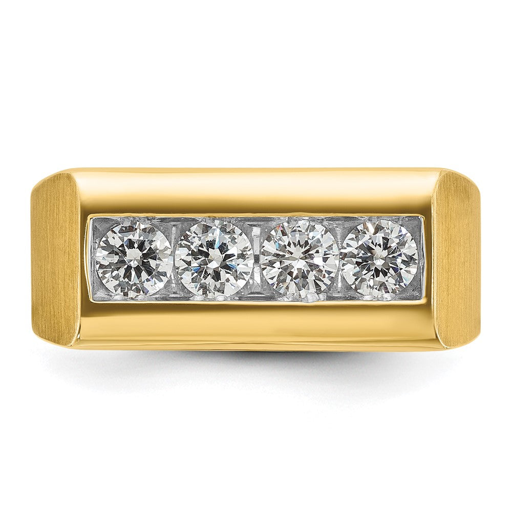 14K Gelbgold Herren-Ring mit quadratischer Oberseite und 1K Diamant, komplett besetzt